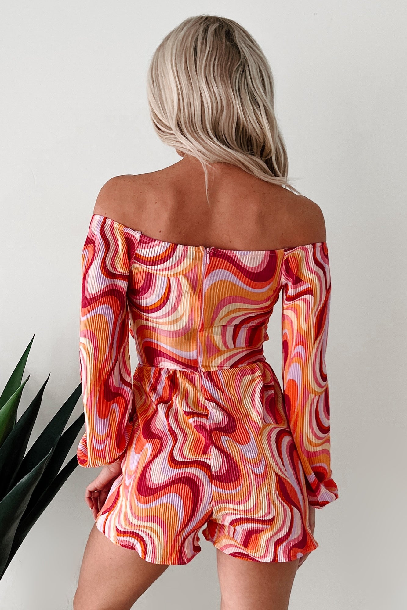 Dance The Night Away Pleated Long Sleeve Romper (Pink/Multi)
