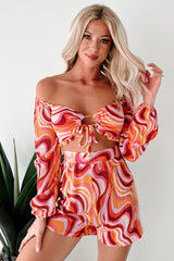 Dance The Night Away Pleated Long Sleeve Romper (Pink/Multi)