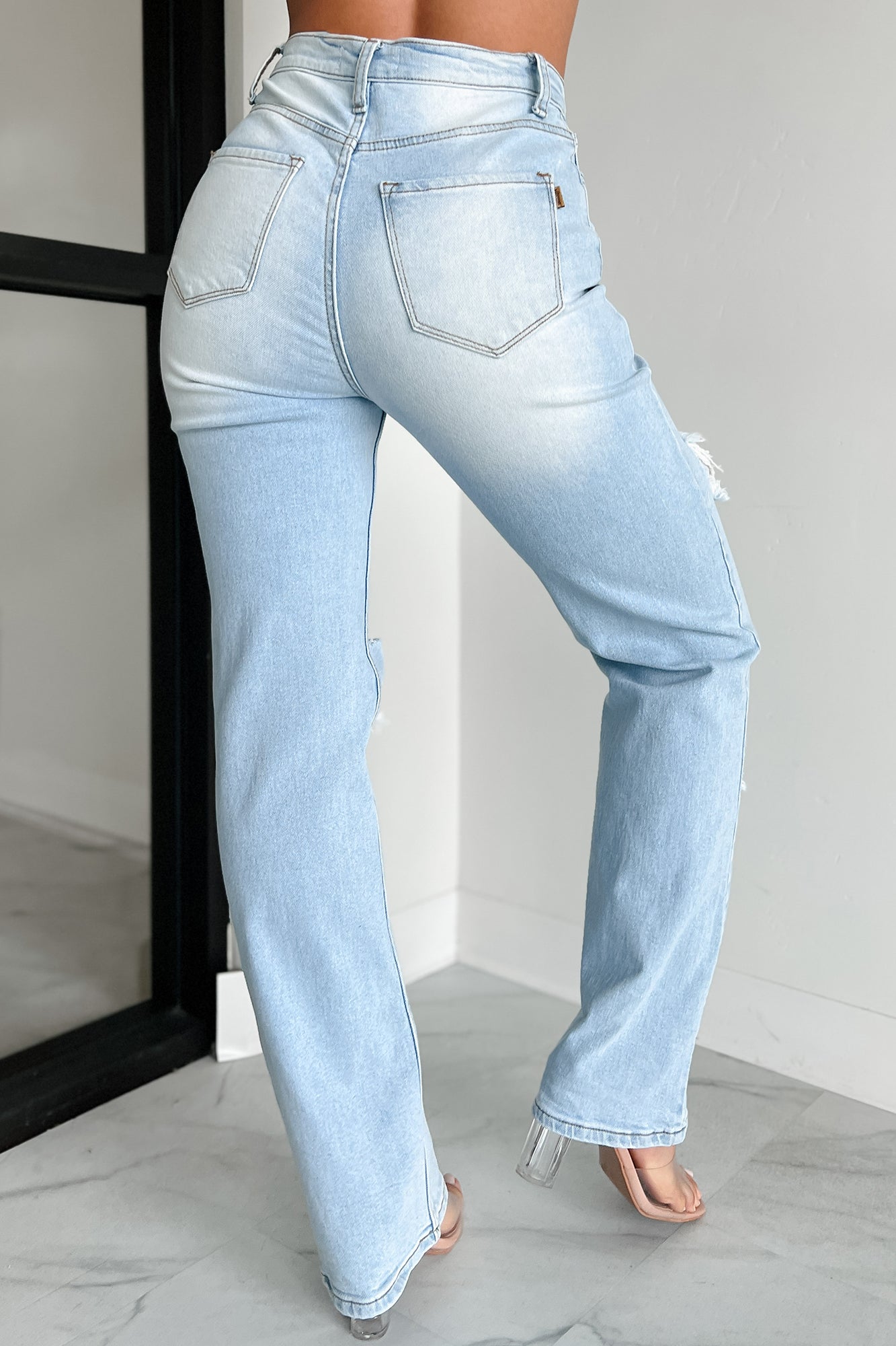 Only Good Days High Rise Distressed Wide Leg Jeans (Light)