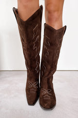 A Wild Ride Faux Suede Western Boots (Brown)