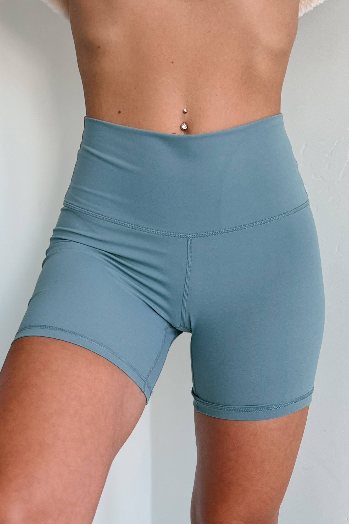Gym Fanatic High Waisted Biker Shorts (Slate Blue)