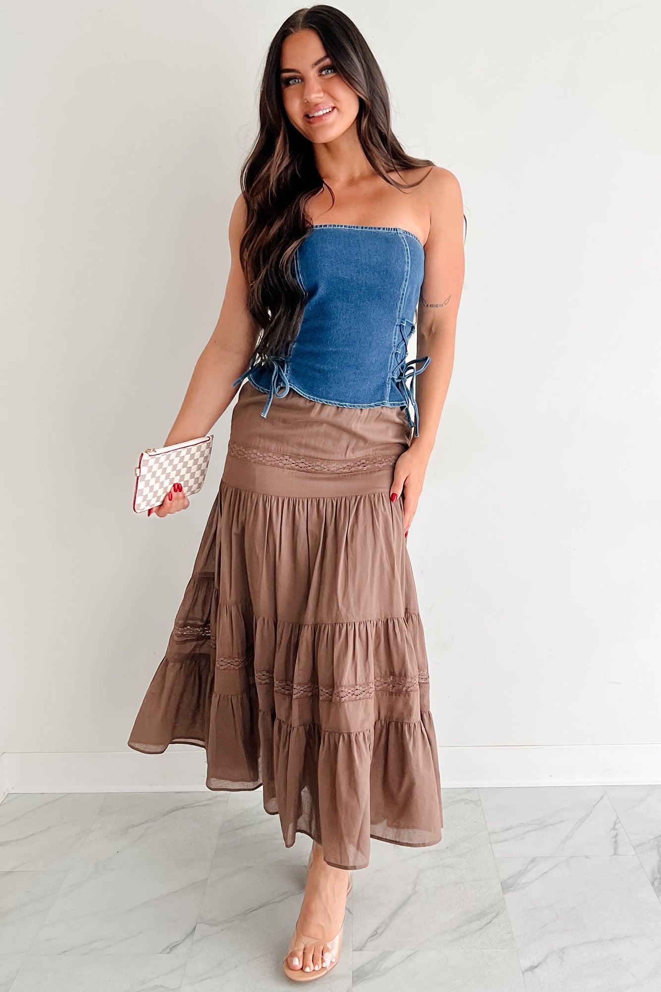 Lipstick & Lethal Strapless Lace-Up Top (Denim)