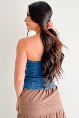 Lipstick & Lethal Strapless Lace-Up Top (Denim)