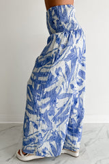 Iconic Option Printed Smocked Wide Leg Pants (Blue)