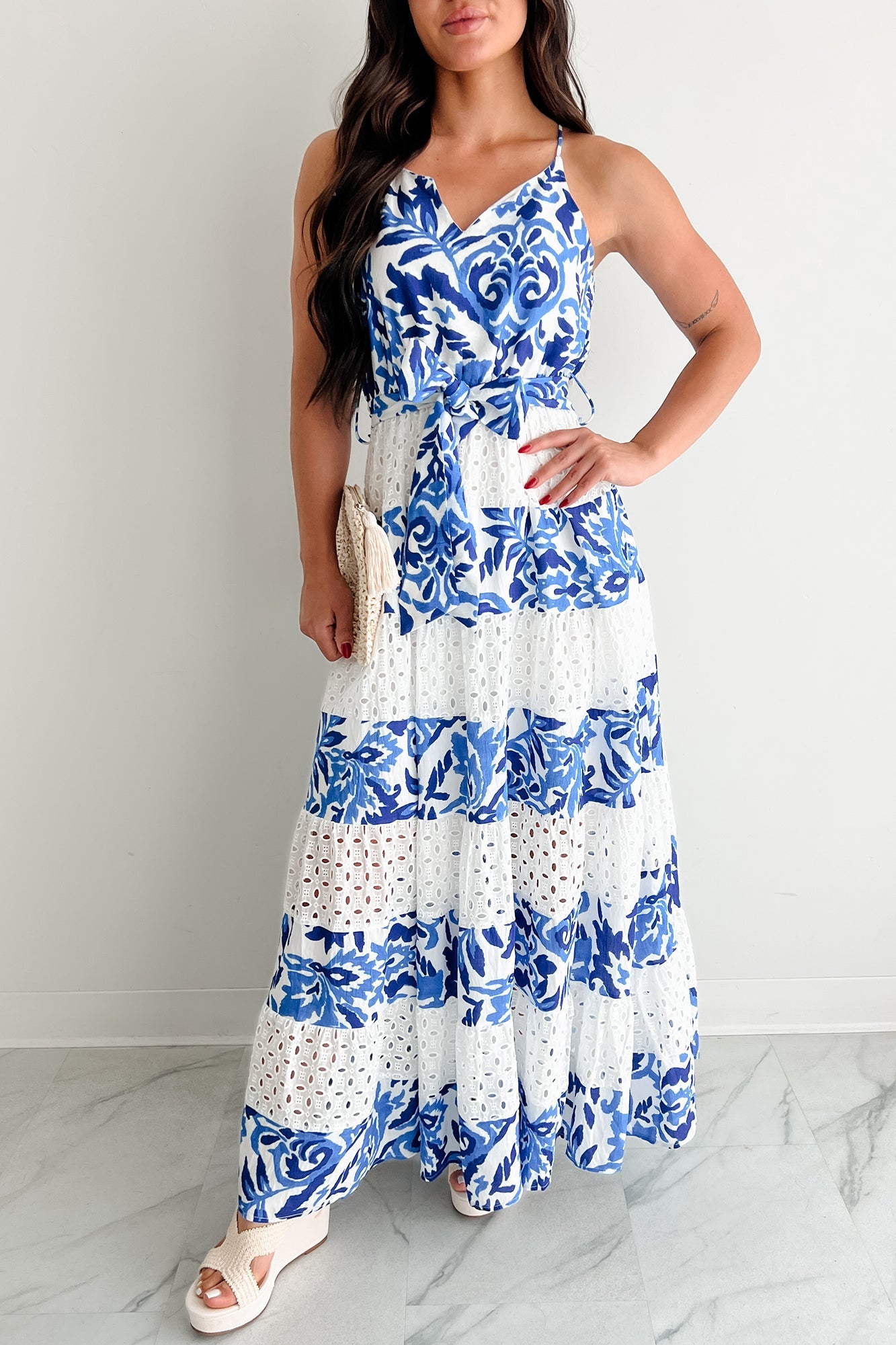 Only Ever You Eyelet Lace Tiered Maxi Dress (Blue)
