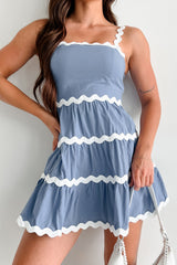 Easily Endearing Rick Rack Trim Mini Dress (Blue/White)
