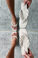 Stepping Into Summer Braided Thong Espadrille Sandal (Nude)