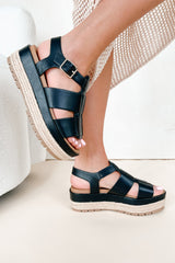 Summer Excursion Platform Fisherman Strap Sandals (Black)