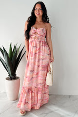 I Hope You Think Of Me Marble Printed Maxi Dress (Pink Multi)