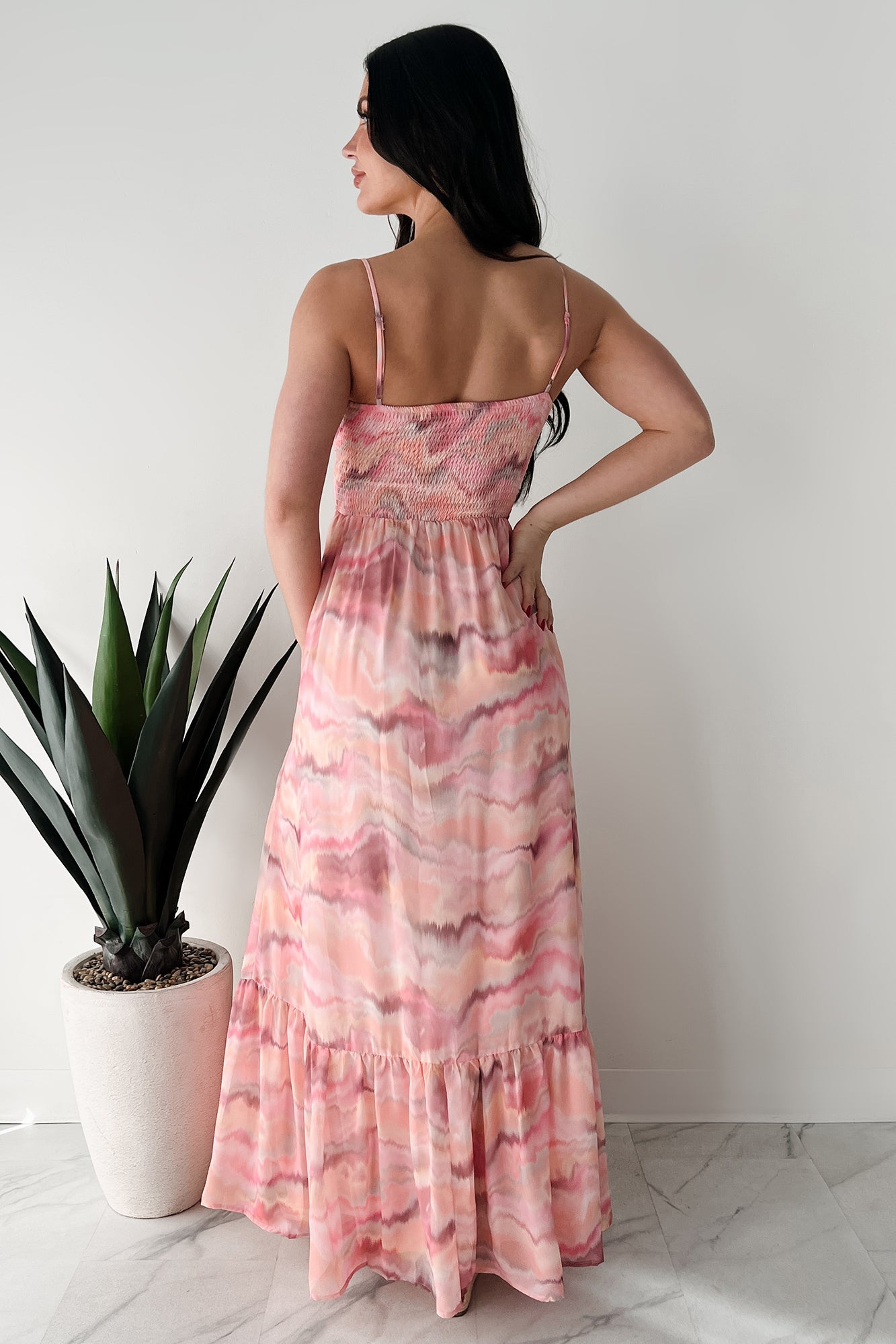 I Hope You Think Of Me Marble Printed Maxi Dress (Pink Multi)