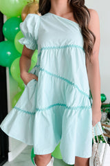 My Kind Of Cute One Shoulder Mini Dress (Light Mint)
