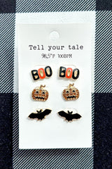 No Tricks, Just Treats Halloween Theme Earring 3-Pack (Gold)