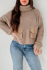Tell Me Everything Cowl Neck Cargo Sweater (Taupe)