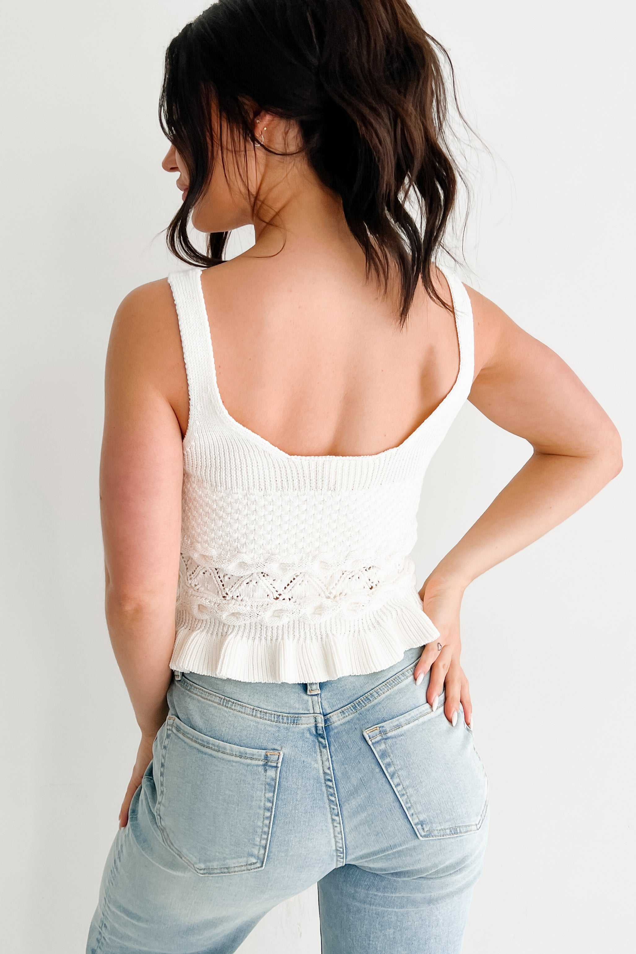 Comforted Soul Sweater Knit Peplum Top (Off White)