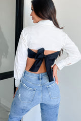 Eclipsing The Heart Colorblock Crop Blouse (White/Black)