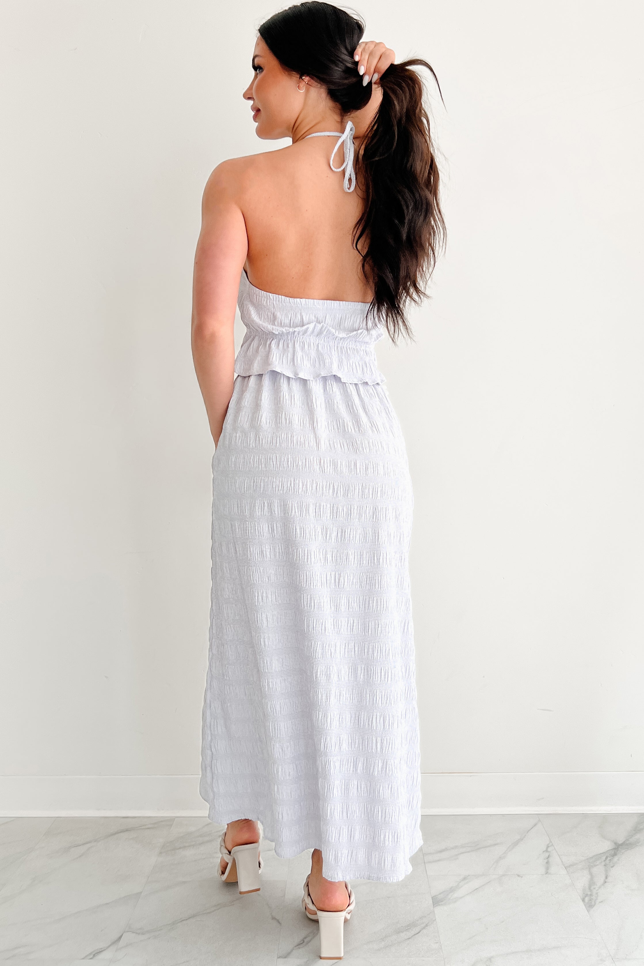 Dreaming Away Gingham Halter & Maxi Skirt Set (Lilac/White)