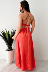 Sending Signals Halter Two Piece Maxi Set (Red Orange)