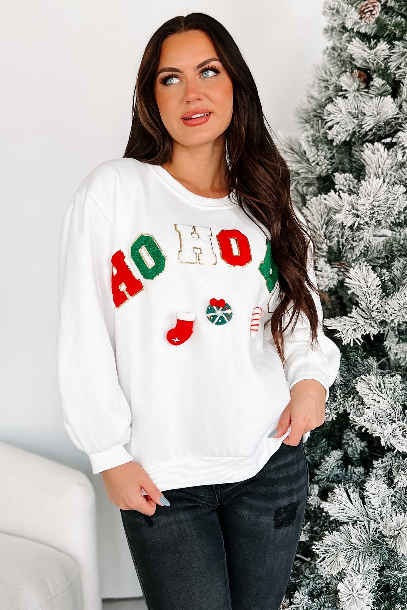 Santa's Calling Holiday Sweatshirt (Off White)