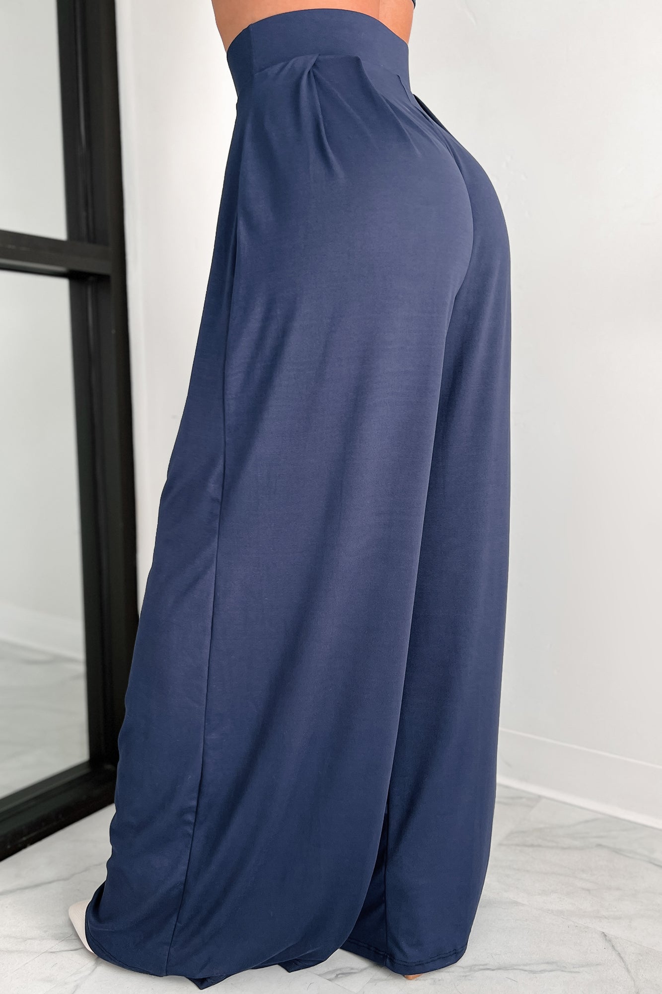 Faded Dreams Long Sleeve Crop Top & Pant Set (Navy)