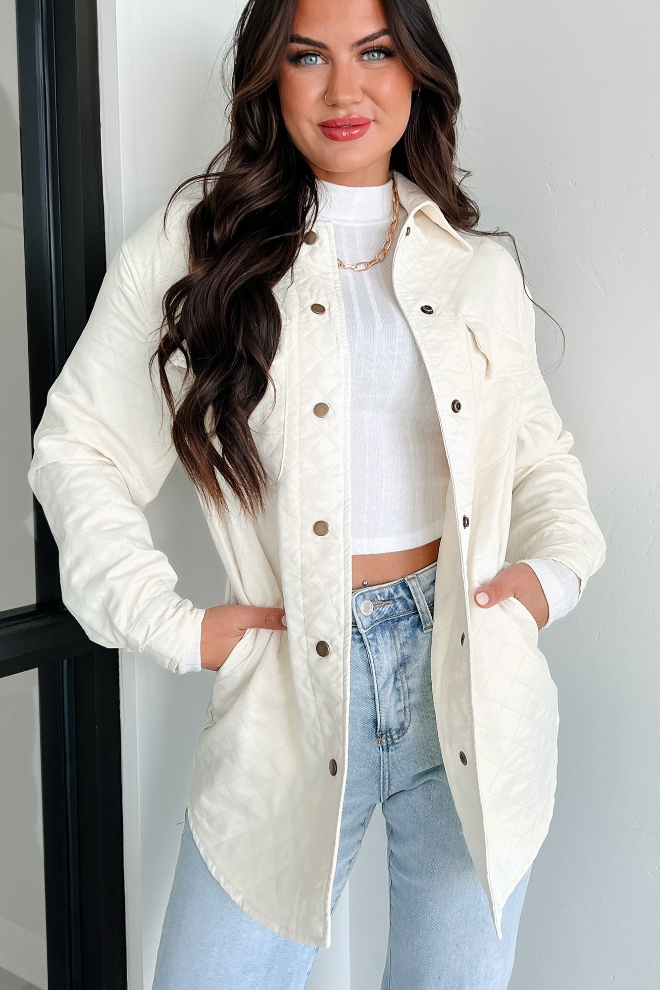 Elevated Composure Quilted Long Shacket (Cream)