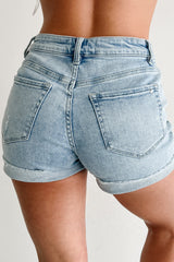 Simon High Rise Distressed Mica Denim Shorts (Light)