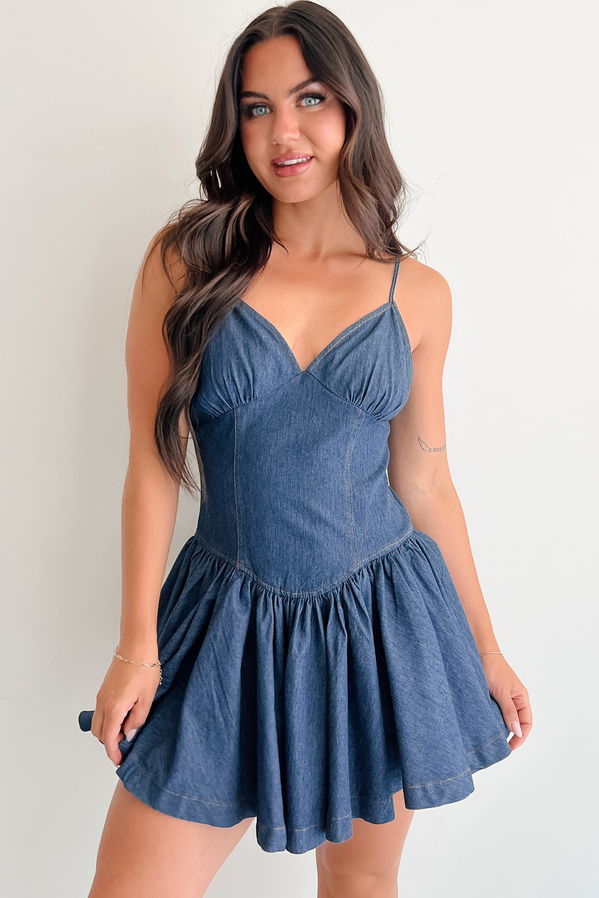 Bursting Bold Sleeveless Denim Mini Dress (Dark)