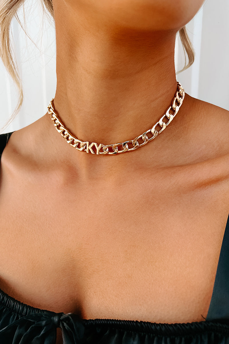 Where I Call Home State Abbreviation Chain Necklace (Gold)