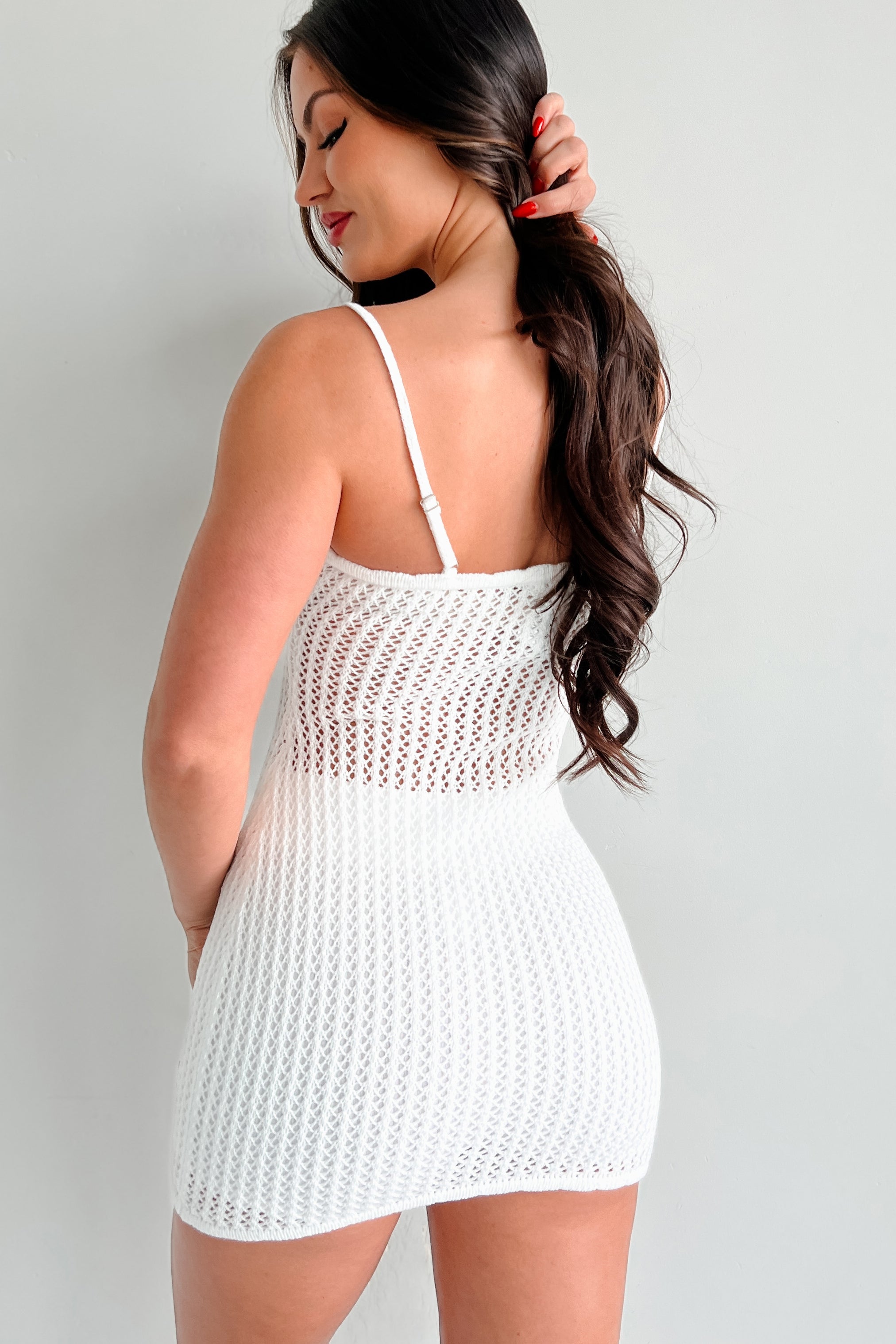 Tropical Travels Crochet Mini Dress (Off White)