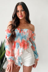 Radiate Good Vibes Pastel Tie-Dye Ruffled Top (Orange Combo)