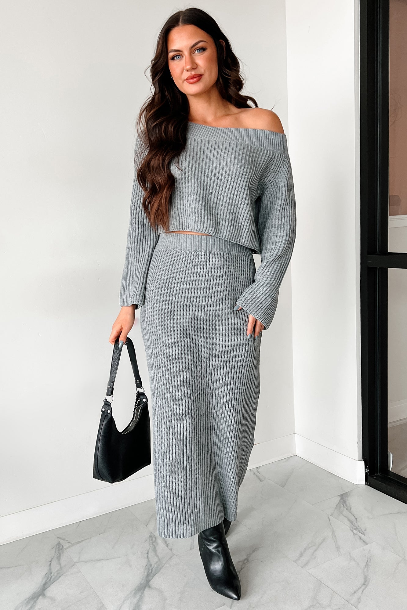 Wish I Could Sweater Knit Long Skirt (Heather Grey)