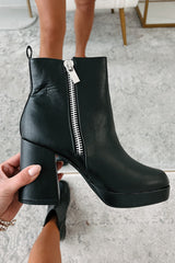 Straight Facts Zipper Detail Platform Booties (Black)