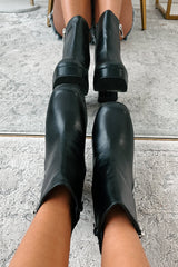 Straight Facts Zipper Detail Platform Booties (Black)