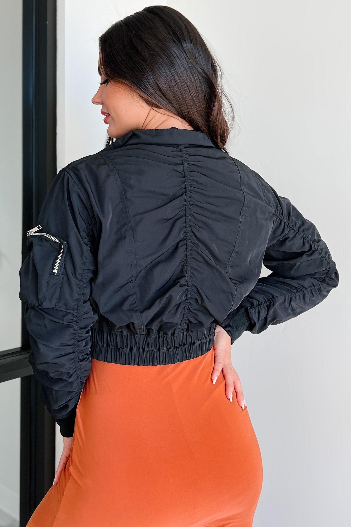 Downtown Living Shirred Pocket Detail Jacket (Black)