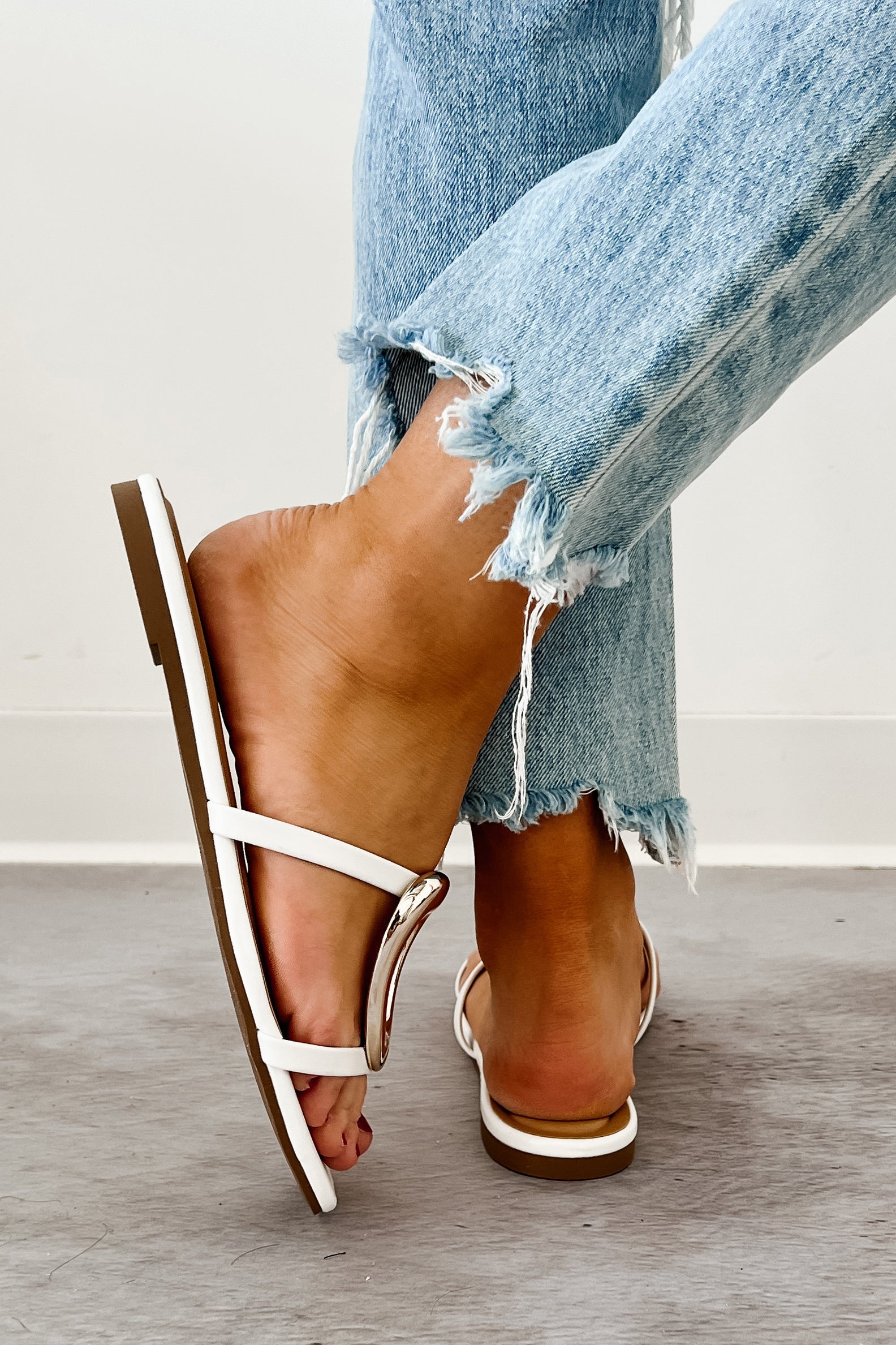 Forever Golden Strappy Square Toe Sandals (White)