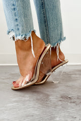 Glamour & Glow Clear Strap Lucite Heels (Gold)