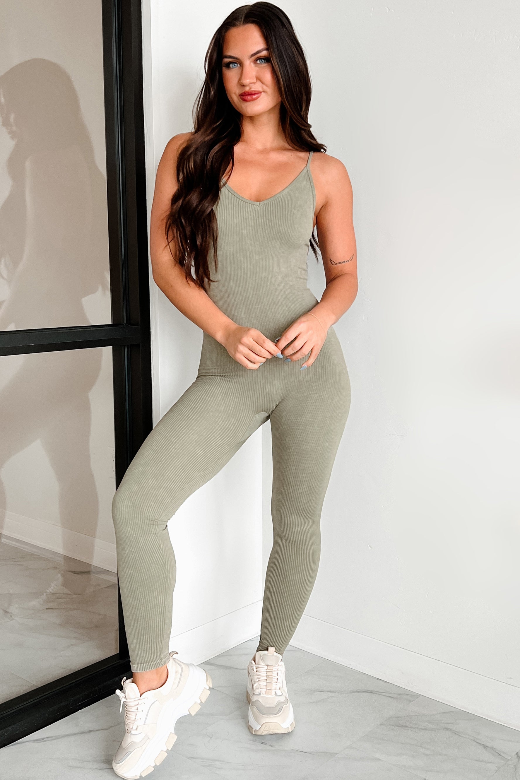DOORBUSTER Better Things Are Coming Ribbed Cami Jumpsuit (Olive)