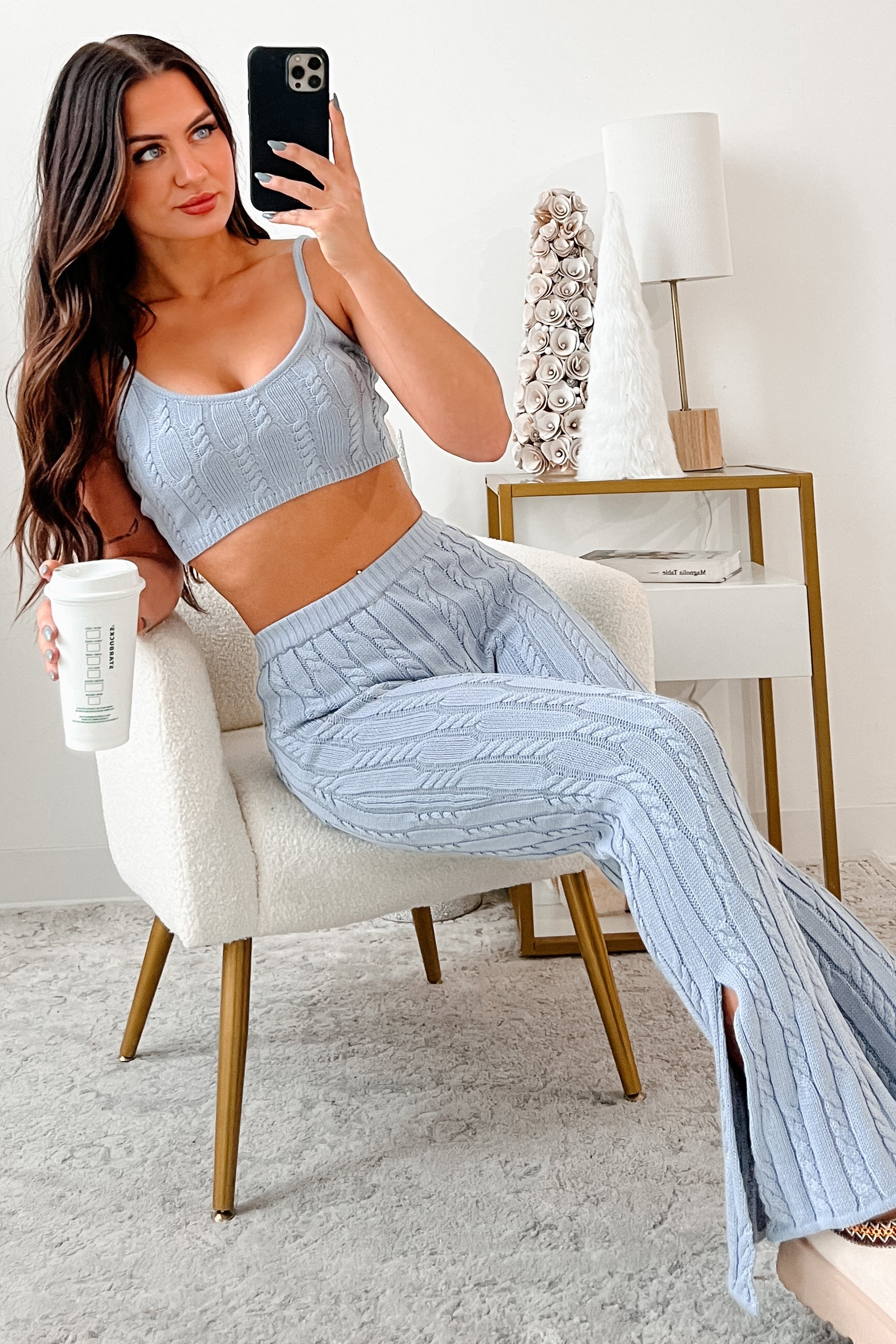 DOORBUSTER Staying Unbothered Cable Knit Crop Top (Light Blue)