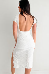 Reminders Of You Open Back Textured Midi Dress (Ivory)