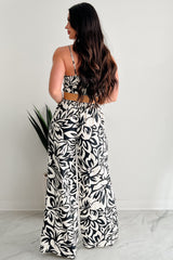 Garden Glimmer Belted Wide Leg Jumpsuit (Black/Ivory)