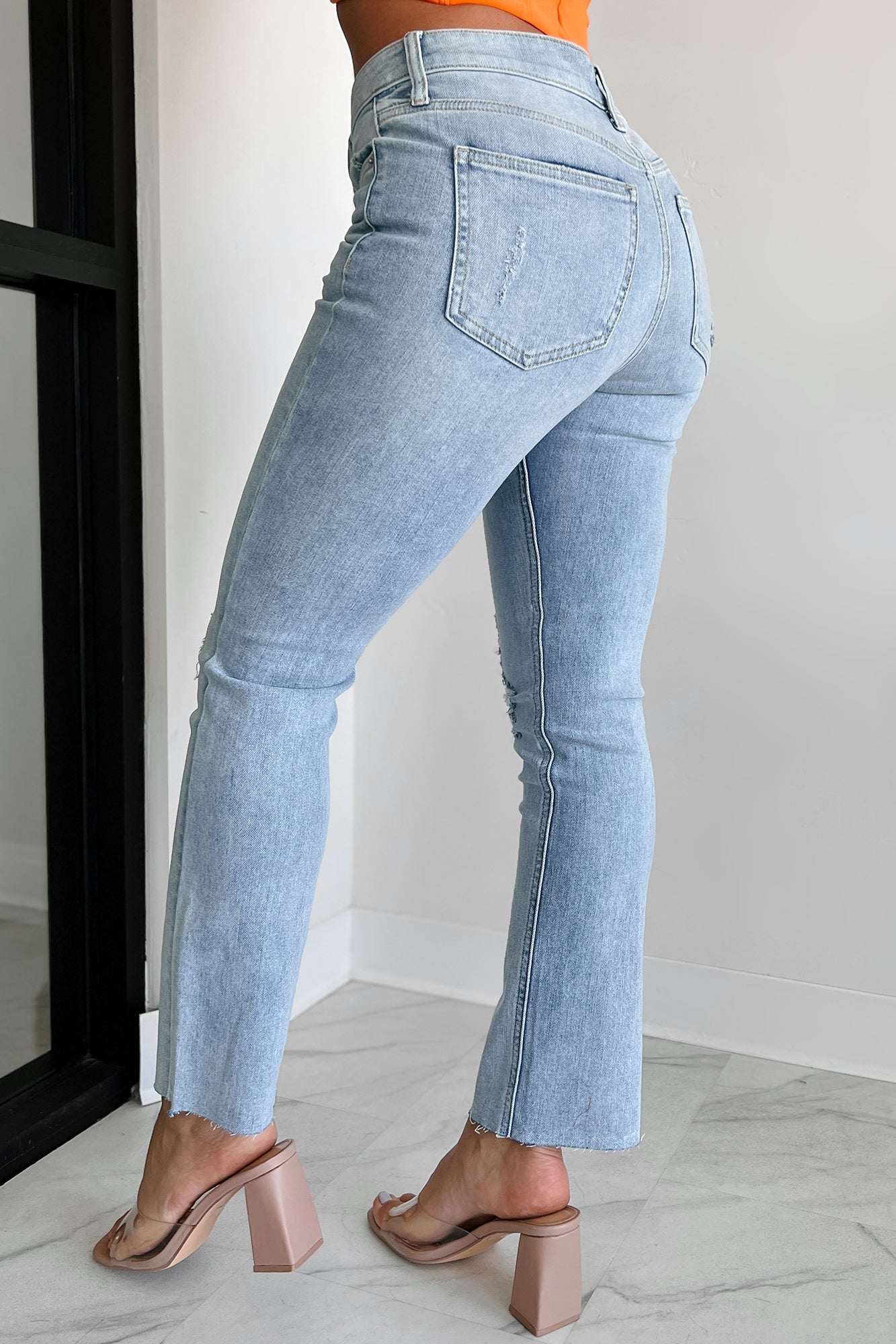 Azra High Rise Sneak Peek Slim Straight Jeans (Light Vintage)