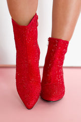 Be Like Dolly Rhinestone Glitter Booties (Red)