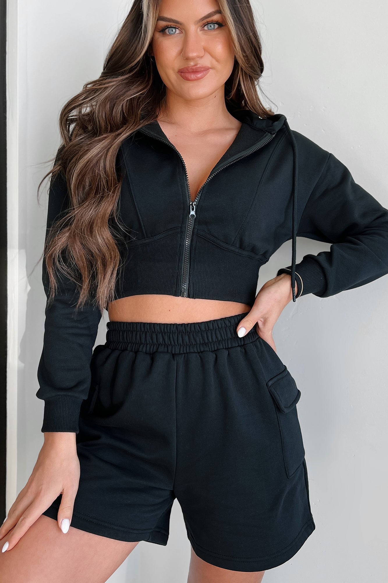 Rawlin Crop Zipper Hoodie (Black)