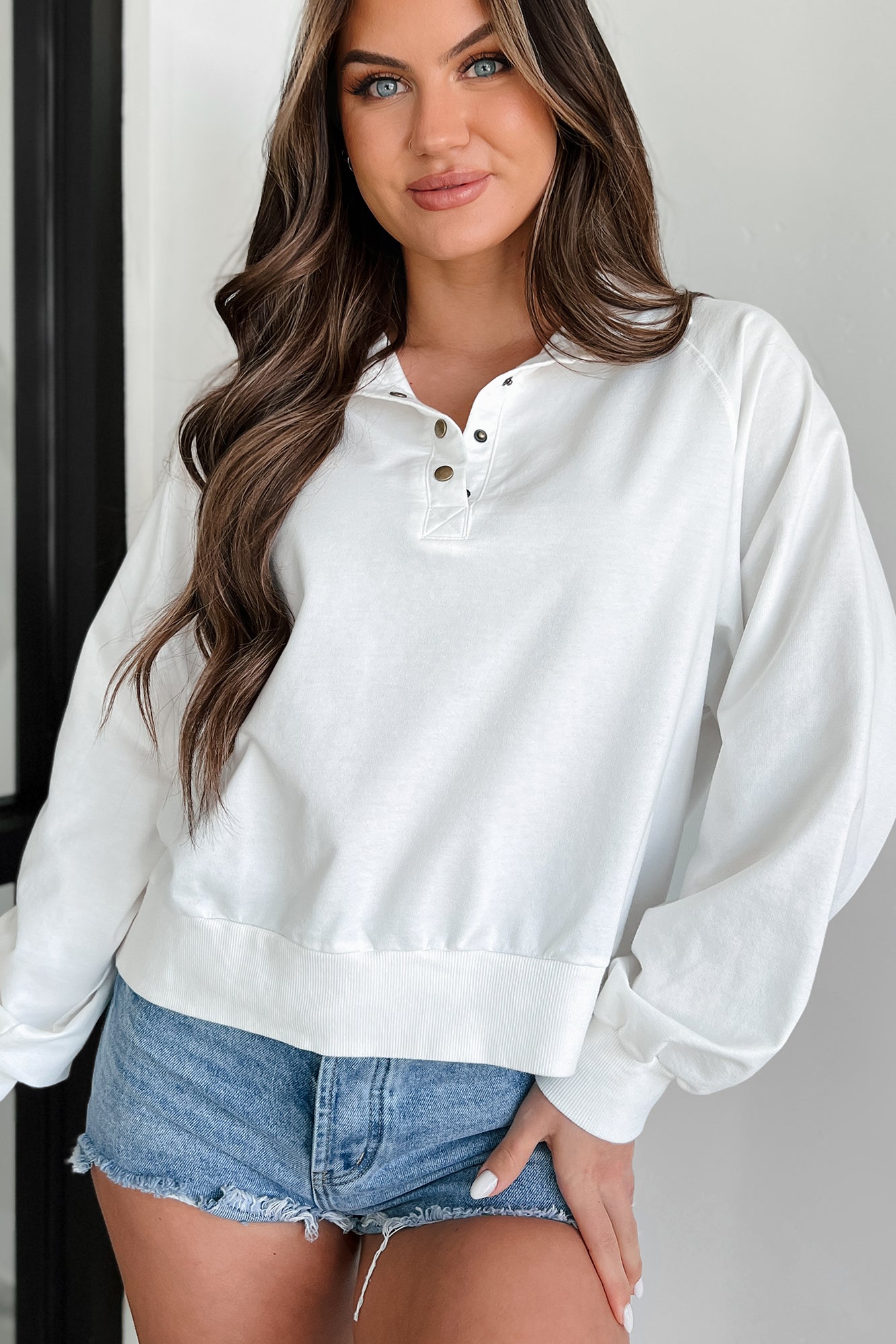 Adventure Of A Lifetime Collared Snap-Button Top (Off White)