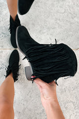 Dallas Darling Fringe Ankle Booties (Black)