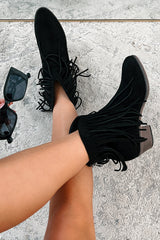 Dallas Darling Fringe Ankle Booties (Black)