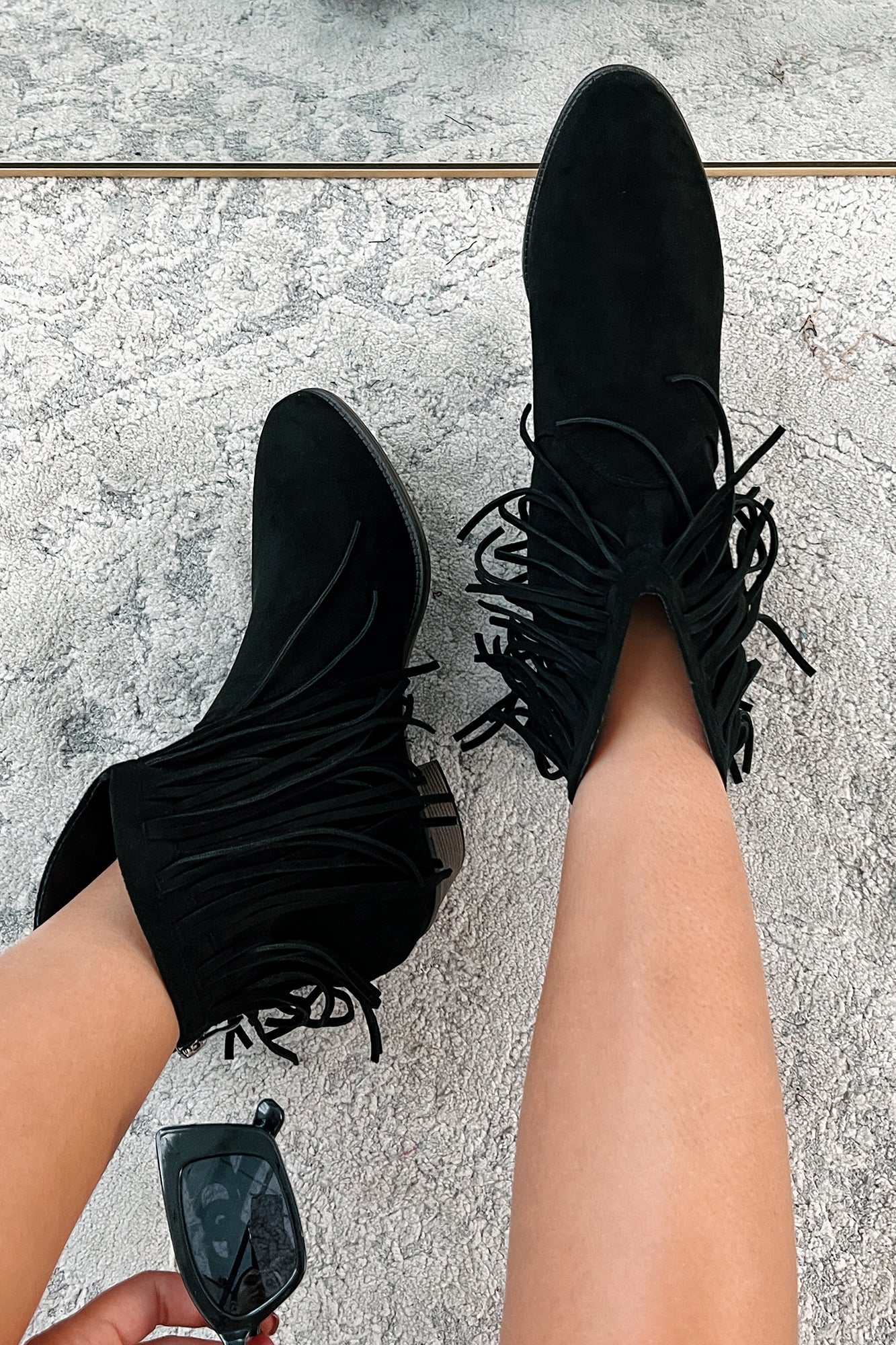 Dallas Darling Fringe Ankle Booties (Black)