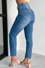 Ariah High Rise Distressed Mom Jeans (Medium Denim)