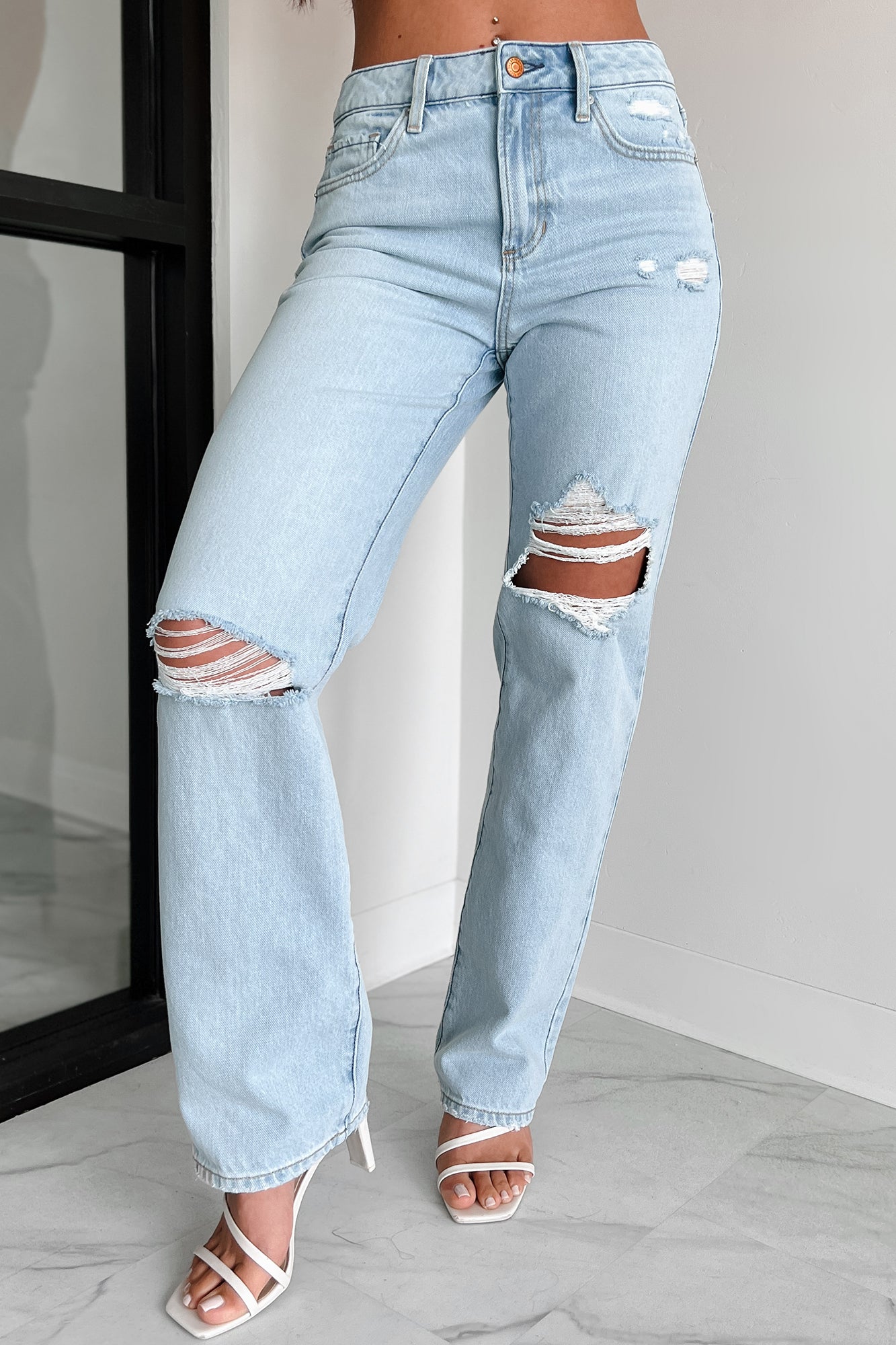 Atticus High Rise Distressed Sneak Peak Straight Leg Jeans (Light)