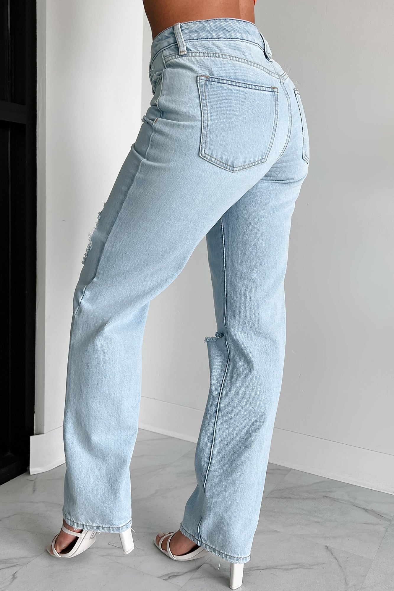Atticus High Rise Distressed Sneak Peak Straight Leg Jeans (Light)