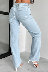 Atticus High Rise Distressed Sneak Peak Straight Leg Jeans (Light)